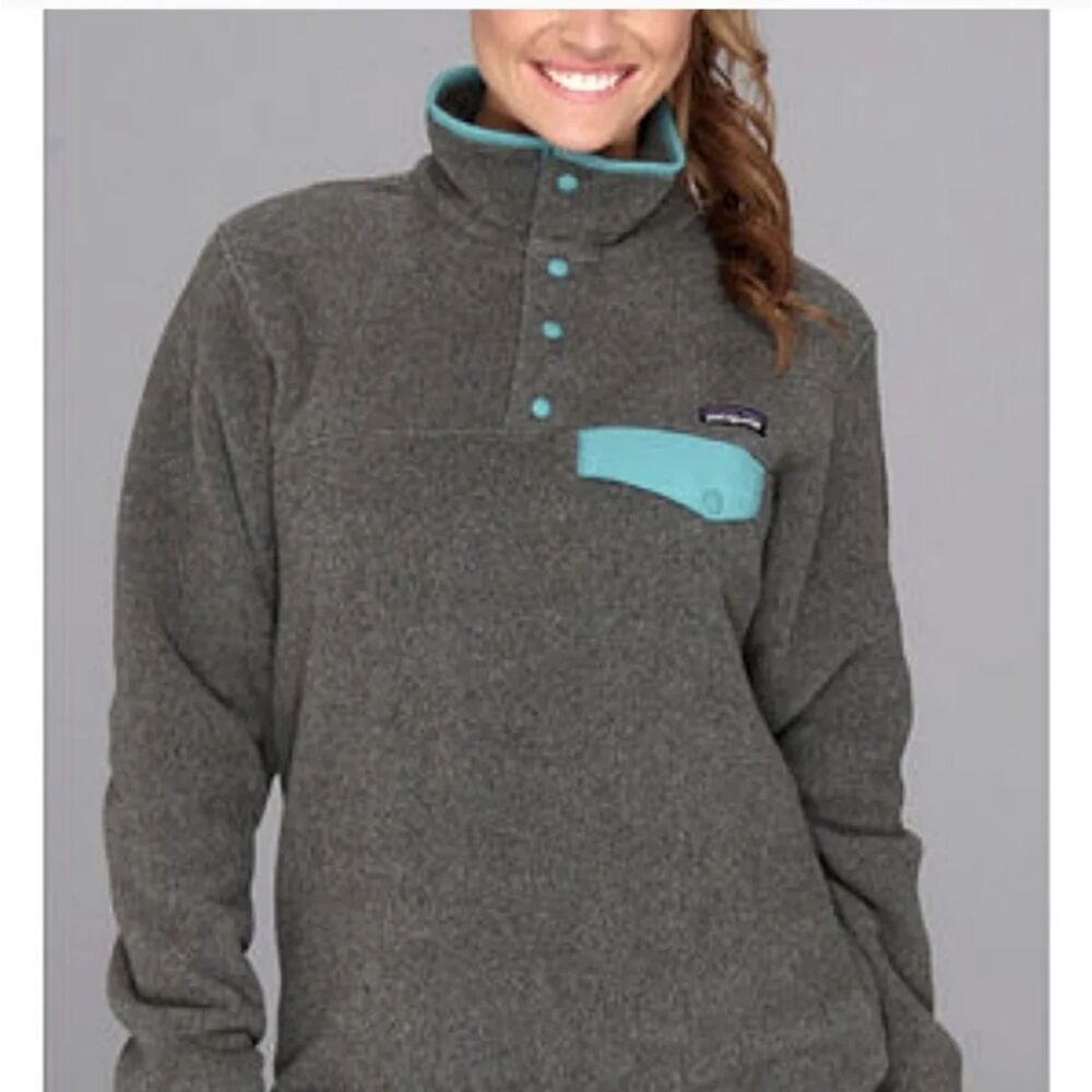 Patagonia Synchilla Snap-T Fleece Pullover Dark Gray Turquoise M Retro Synchilla